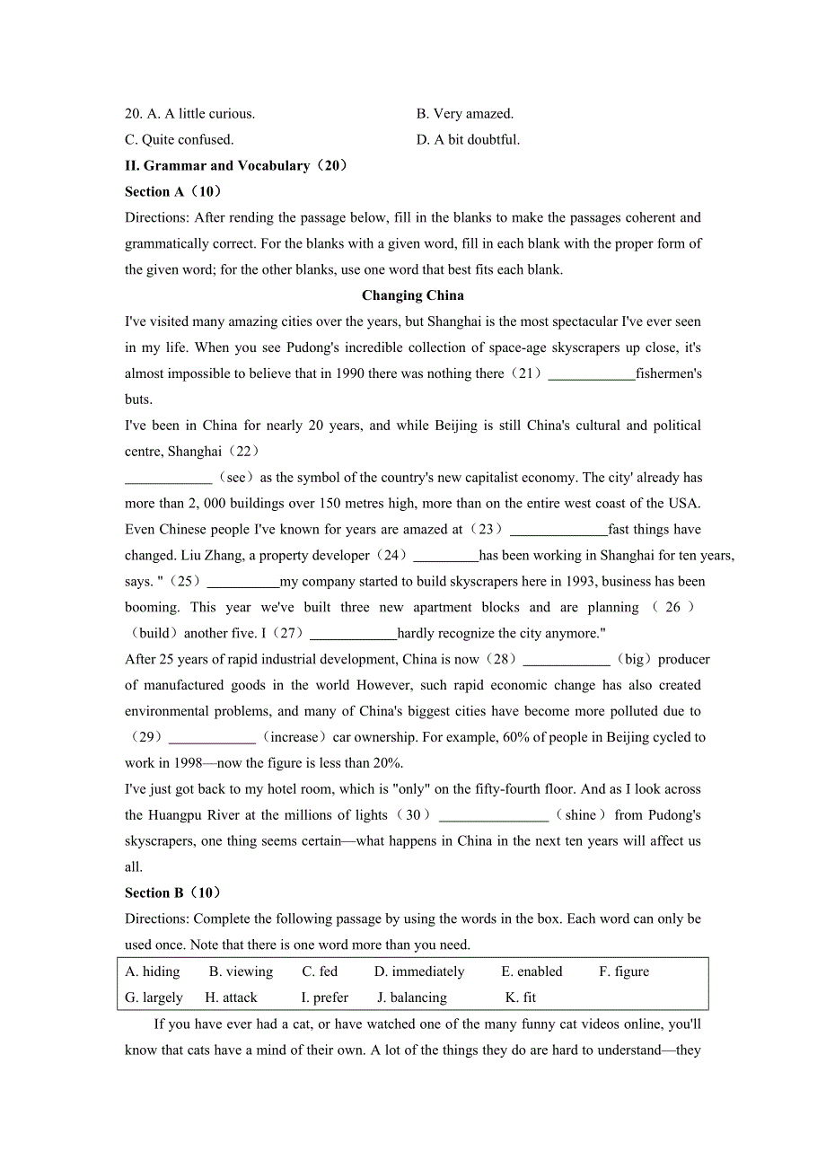 上海市景秀高级中学2020-2021学年高一下学期期末考试英语试题 WORD版含答案.docx_第3页