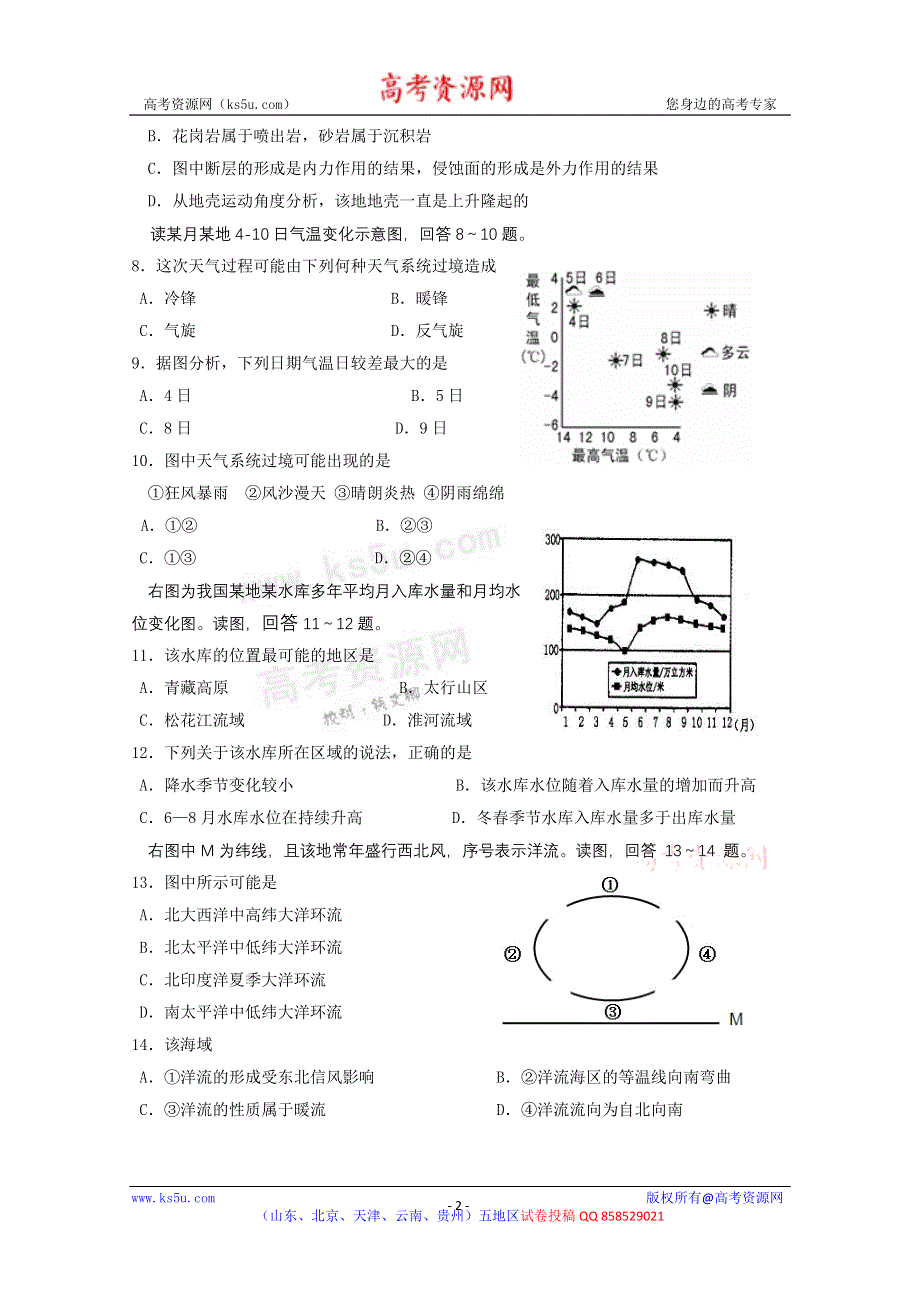 山东省临沂市临沭县2013届高三下学期摸底考试地理试题 WORD版含答案.doc_第2页