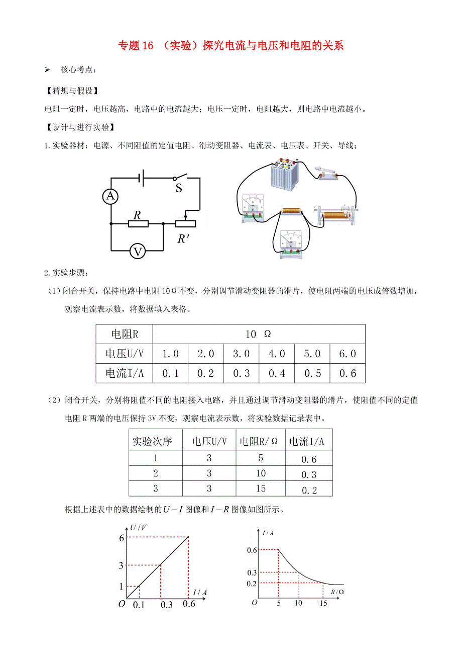 2020-2021学年初中物理电学同步专题点拨与强化 专题16（实验）探究电流与电压和电阻的关系（含解析）.doc_第1页