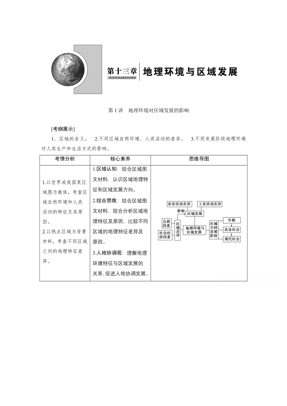 2021届新高考地理人教版一轮复习创新讲义：第13章第1讲　地理环境对区域发展的影响 WORD版含解析.doc_第1页