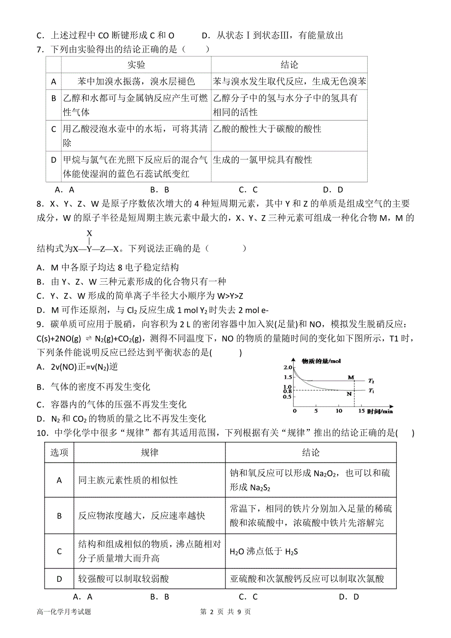 河南省洛阳市第一高级中学2020-2021学年高一下学期5月月考化学试题 PDF版含答案.pdf_第2页