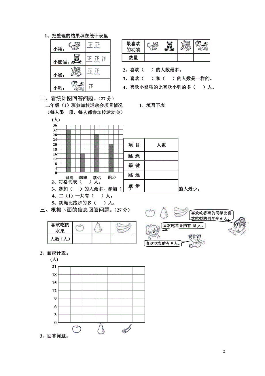 人教版二年级数学下册《数据收集整理》单元试卷1.doc_第2页