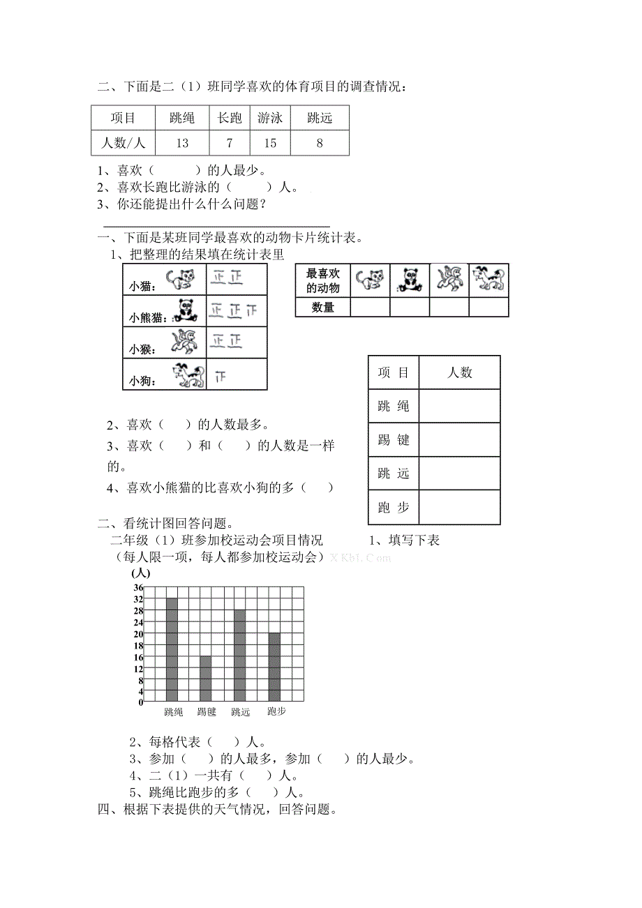 人教版二年级数学下册第一单元《数据的收集整理》复习题.doc_第2页