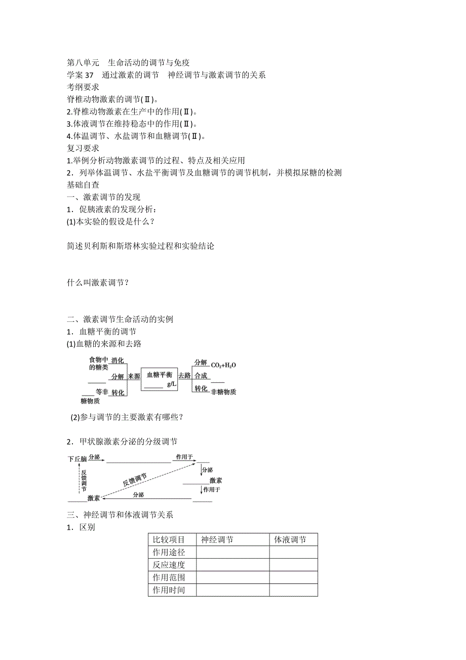 2013届高考生物一轮复习学案：第八单元 通过激素的调节、神经调节与激素调节的关系.doc_第1页
