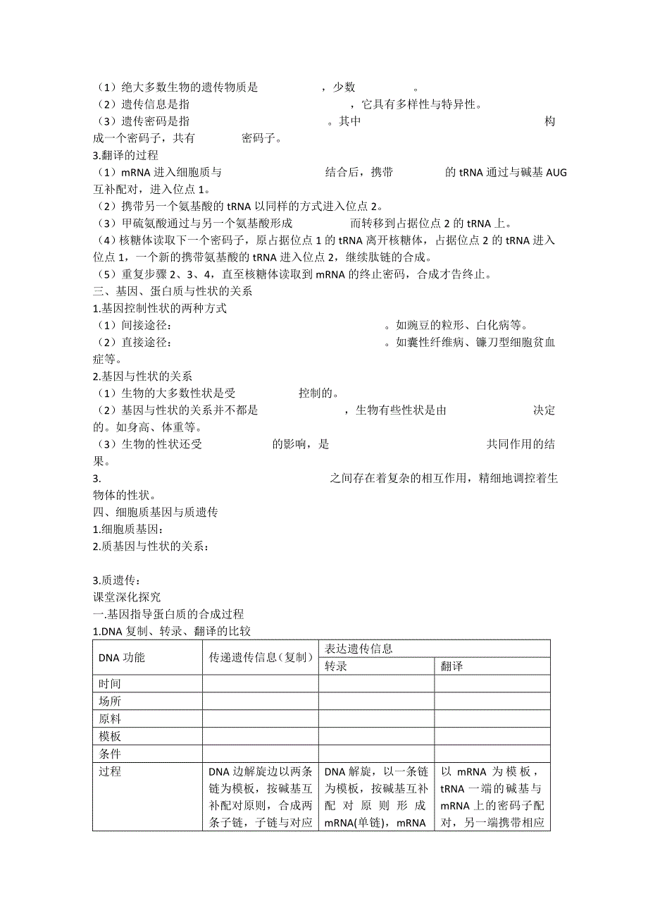 2013届高考生物一轮复习学案：第六单元 基因指导蛋白质的合成及对性状的控制.doc_第2页