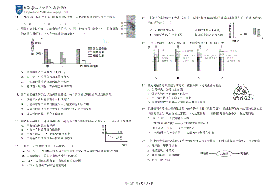 上海市金山区世界外国语学校2020-2021学年高一下学期第二次月考生物试题 WORD版含答案.docx_第2页