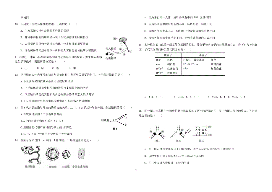 上海市2021-2022学年高二上学期《生命科学》等级考开学模拟检测试题3 WORD版含答案.docx_第2页