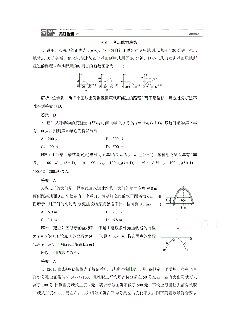 《优化探究》2017届高三数学人教版A版数学（理）高考一轮复习课时作业 第二章 第九节 函数的模型及其应用 WORD版含答案.doc_第1页