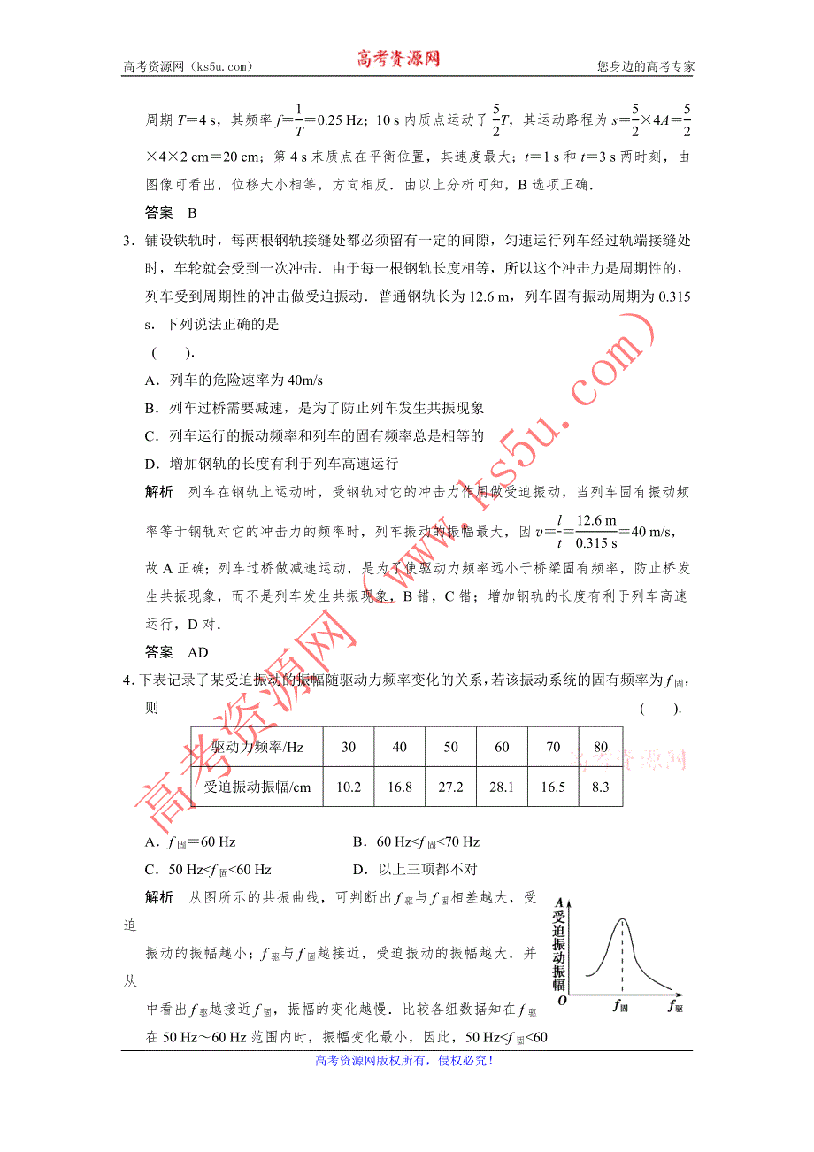 2013届高考物理一轮复习选修3-4机械振动　机械波　光电磁波　相对论第1讲　机械振动限时训练（教科版）.doc_第2页