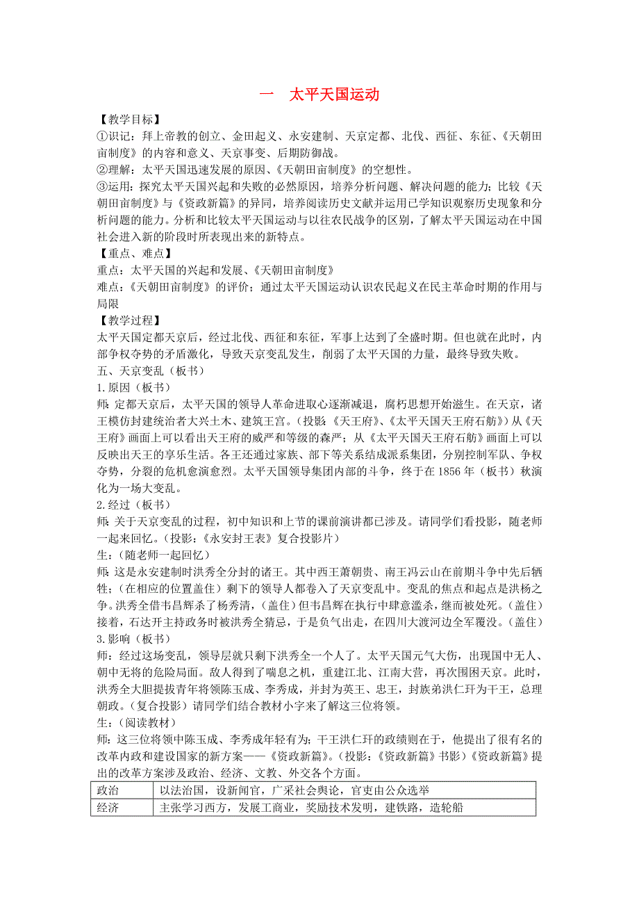 2016-2017学年高一历史（人民版必修1）教案：专题三近代中国的民主革命第1课《太平天国运动（第2课时）》 .doc_第1页