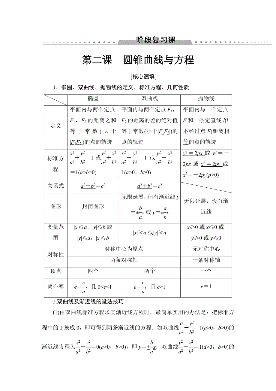 2018年秋新课堂高中数学人教A版选修2-1教师用书：第2章 阶段复习课 WORD版含答案.doc_第1页