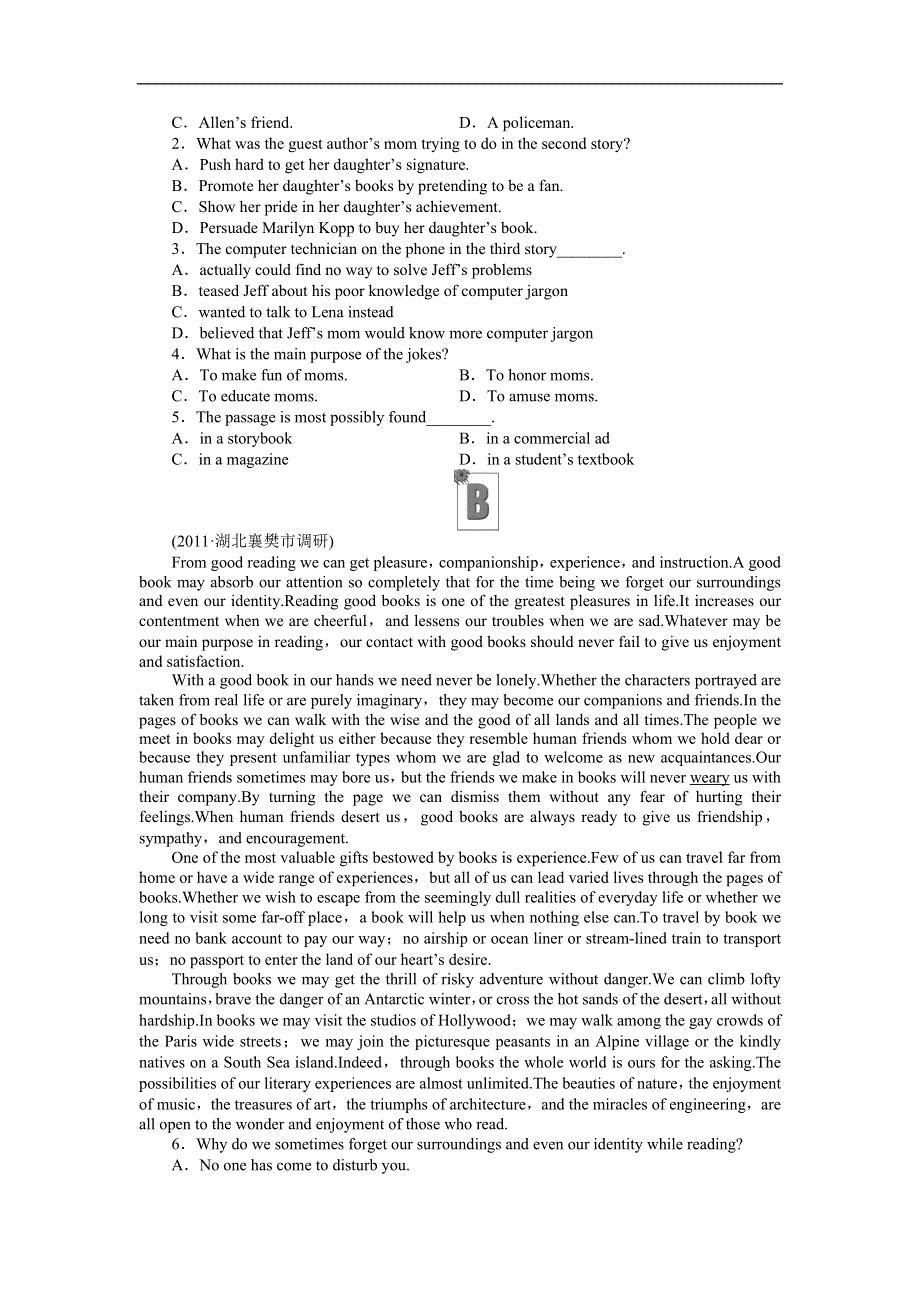 2012《金版新学案》高考总复习（北师大·新课标全国卷Ⅰ）（练习）英语5课时作业（三十）.doc_第3页