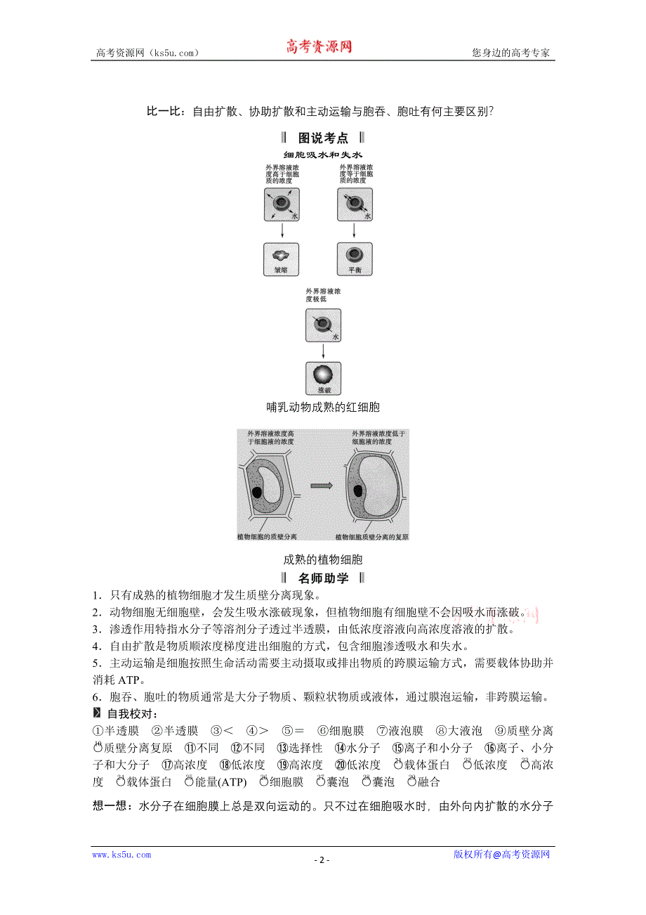 2013届高考生物一轮复习讲义：1.2.3物质跨膜运输的实例与物质跨膜运输的方式.doc_第2页