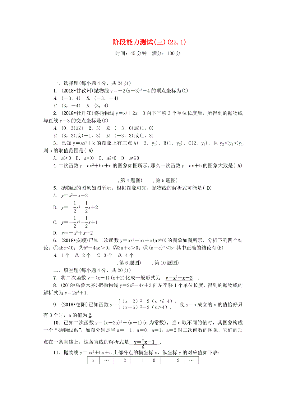 九年级数学上册 阶段能力测试(三)(22.docx_第1页