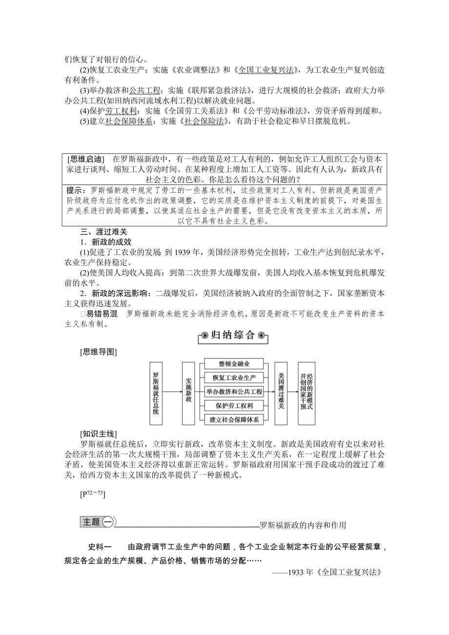 《优化方案》2014-2015学年高中历史（人民版必修2）教师讲义：6.2罗斯福新政.doc_第2页