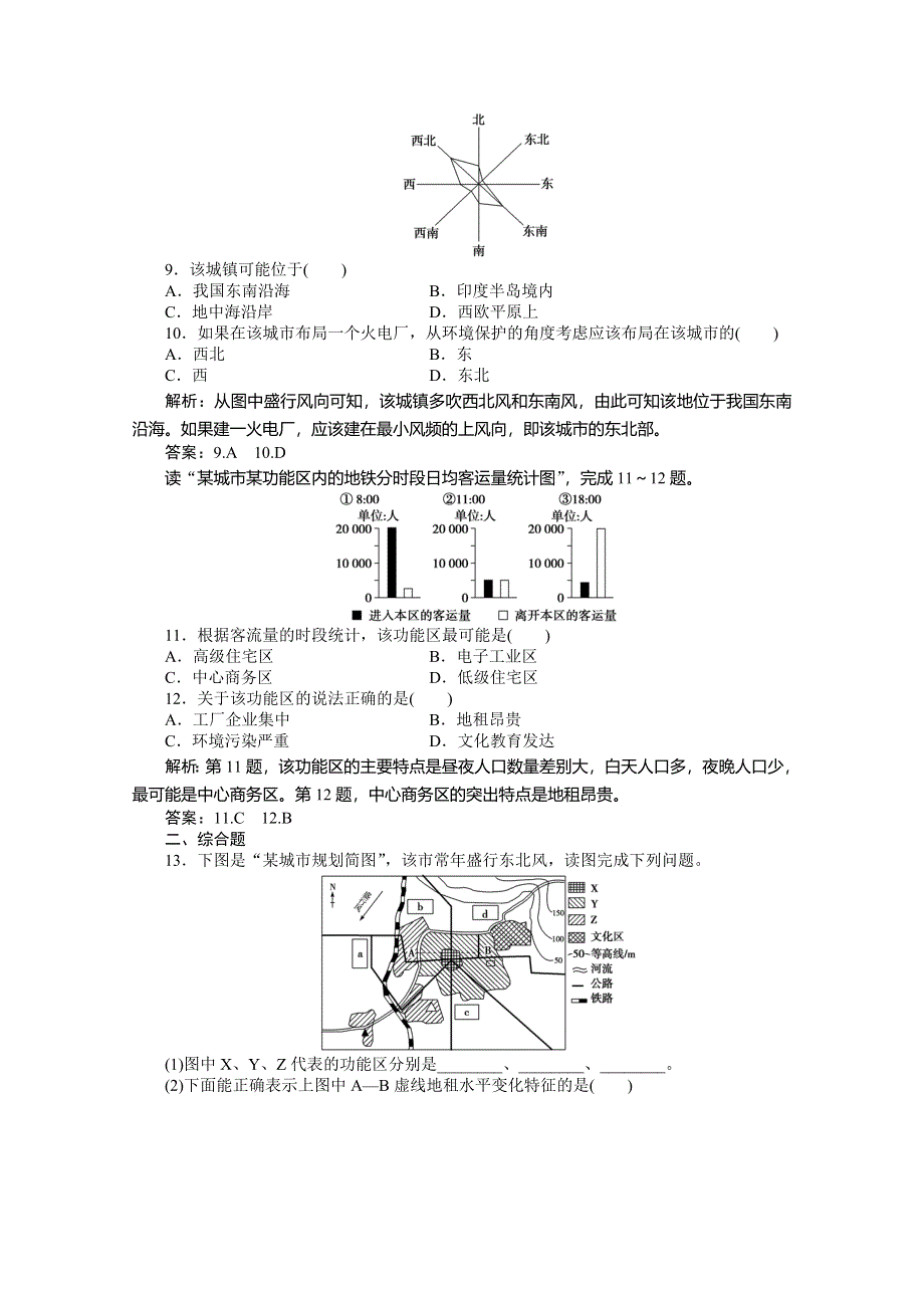 《优化方案》2014-2015学年高中地理（人教版必修2）课时作业 2.1城市内部空间结构.doc_第3页