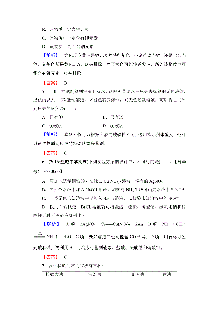 2016-2017学年高中化学苏教版必修1学业分层测评6 常见物质的检验 WORD版含解析.doc_第2页