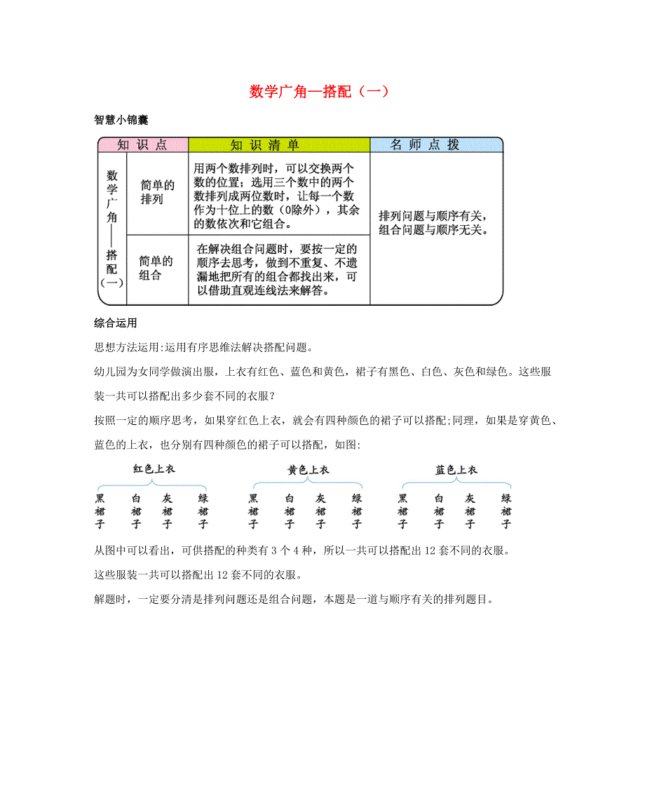 二年级数学上册 8 数学广角——搭配（一）知识清单 新人教版.docx_第1页