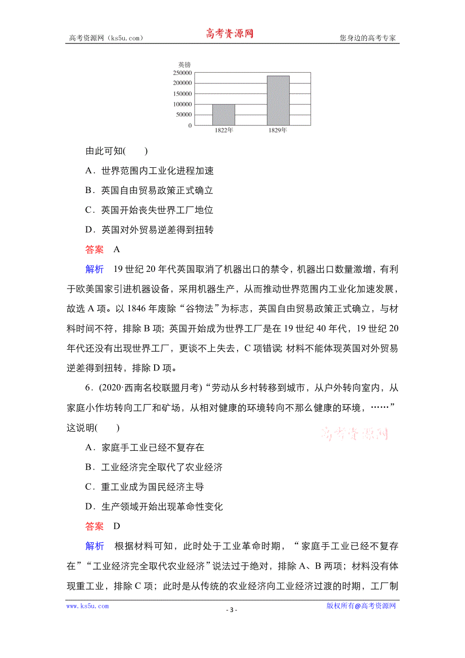 2021届新高考历史一轮复习（选择性考试模块版）课时作业：第7单元 资本主义世界市场的形成和发展 单元过关检测 WORD版含解析.doc_第3页