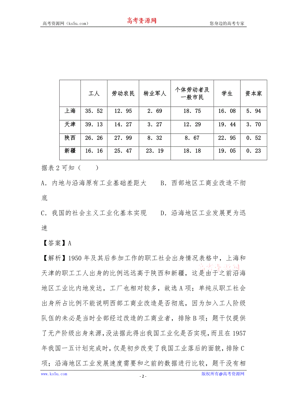 《推荐》2021年高考真题和模拟题分类汇编 历史 专题12 中国特色社会主义建设道路 WORD版含解析.docx_第2页