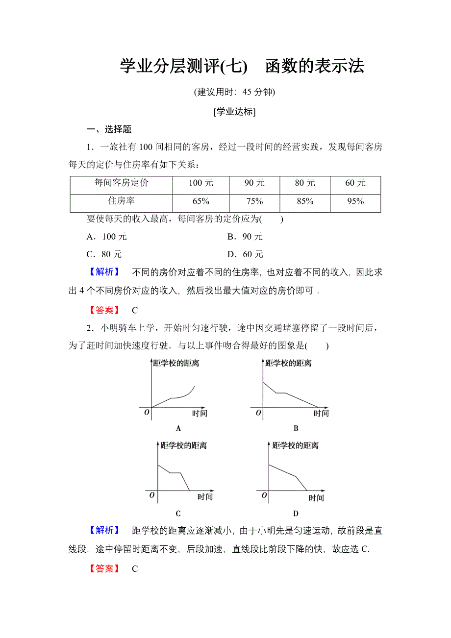 2016-2017学年高一数学人教A版必修1学业分层测评7 函数的表示法 WORD版含解析.doc_第1页