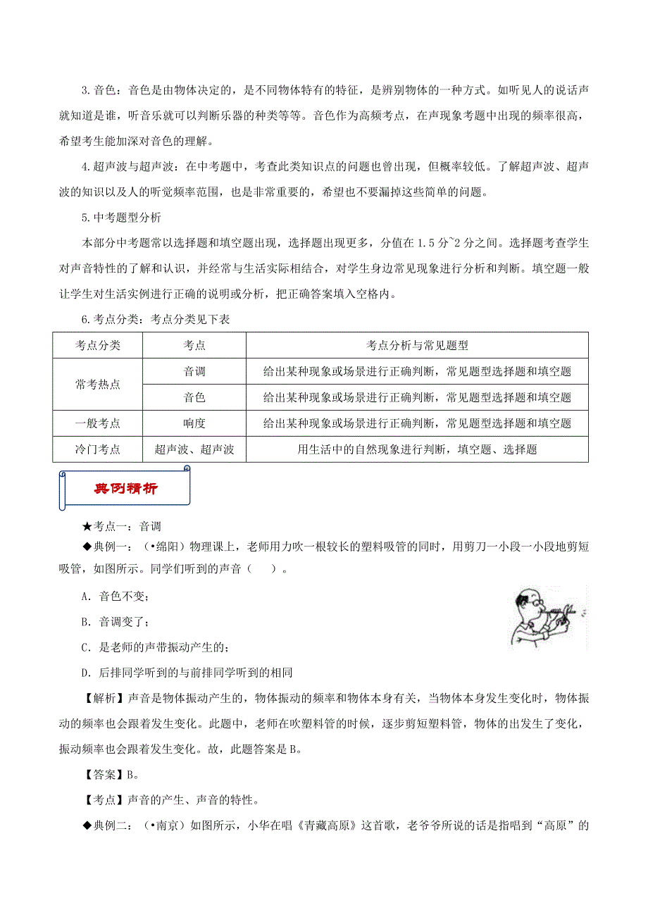 2020-2021学年八年级物理上册 2.2声音的特性知识点与考点解析 （新版）新人教版.doc_第2页