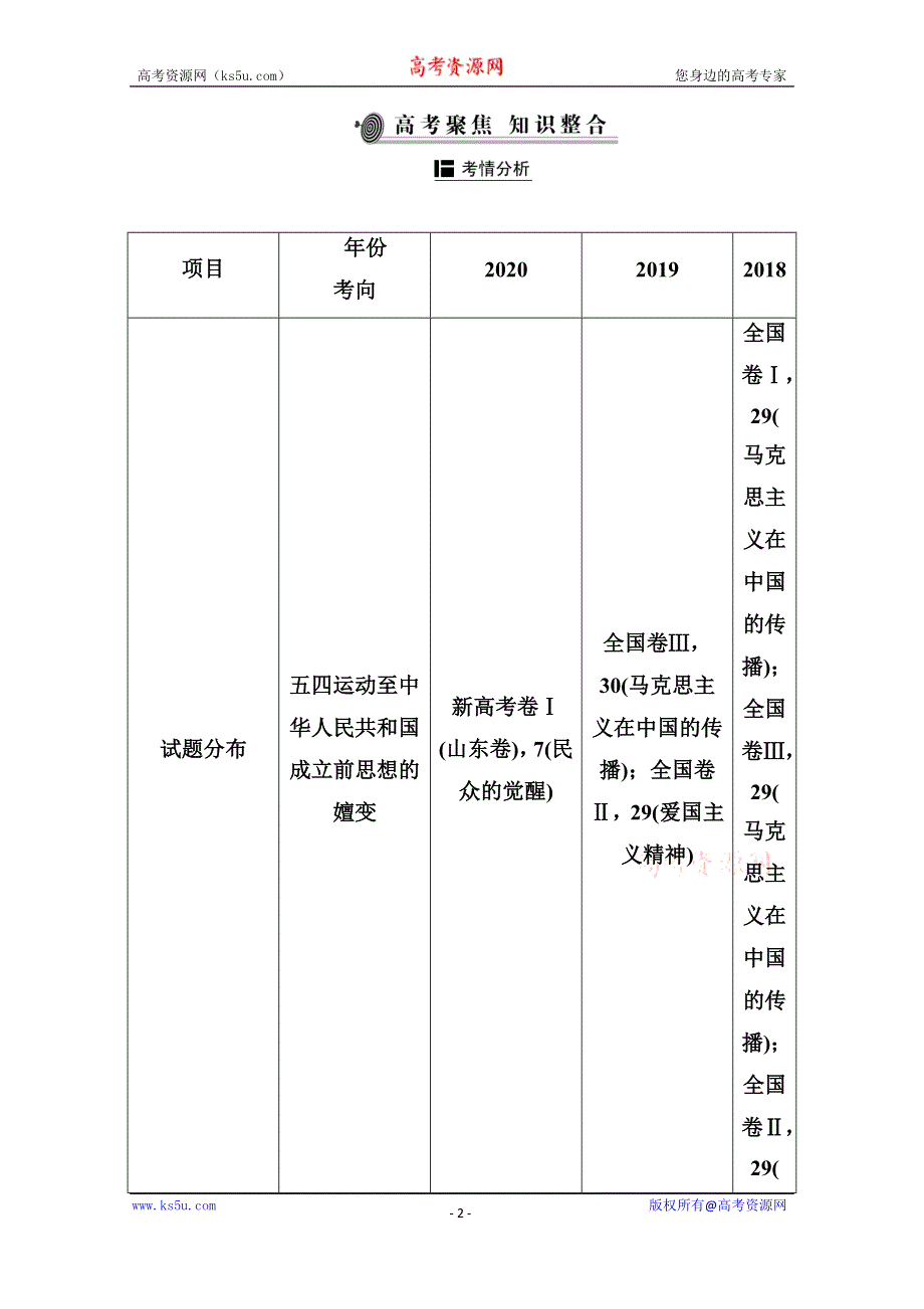 2021届新高考历史二轮（选择性考试）专题复习学案：第7讲　近代中国民主革命的新方向——五四运动至中华人民共和国成立前 WORD版含解析.doc_第2页