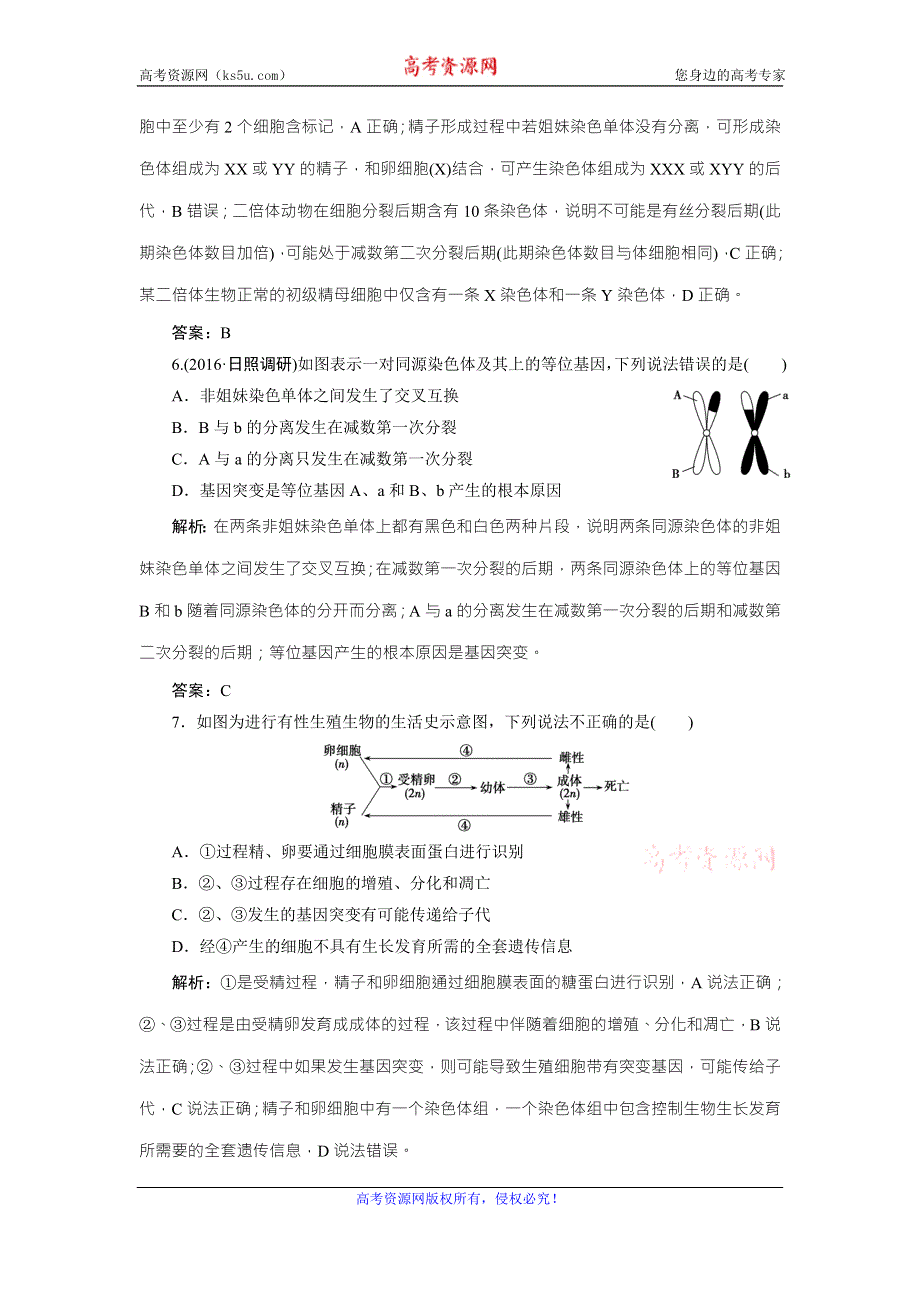 《优化探究》2017届高三生物（人教版）高考一轮复习课时作业：第四单元 第二讲　减数分裂和受精作用 WORD版含答案.doc_第3页