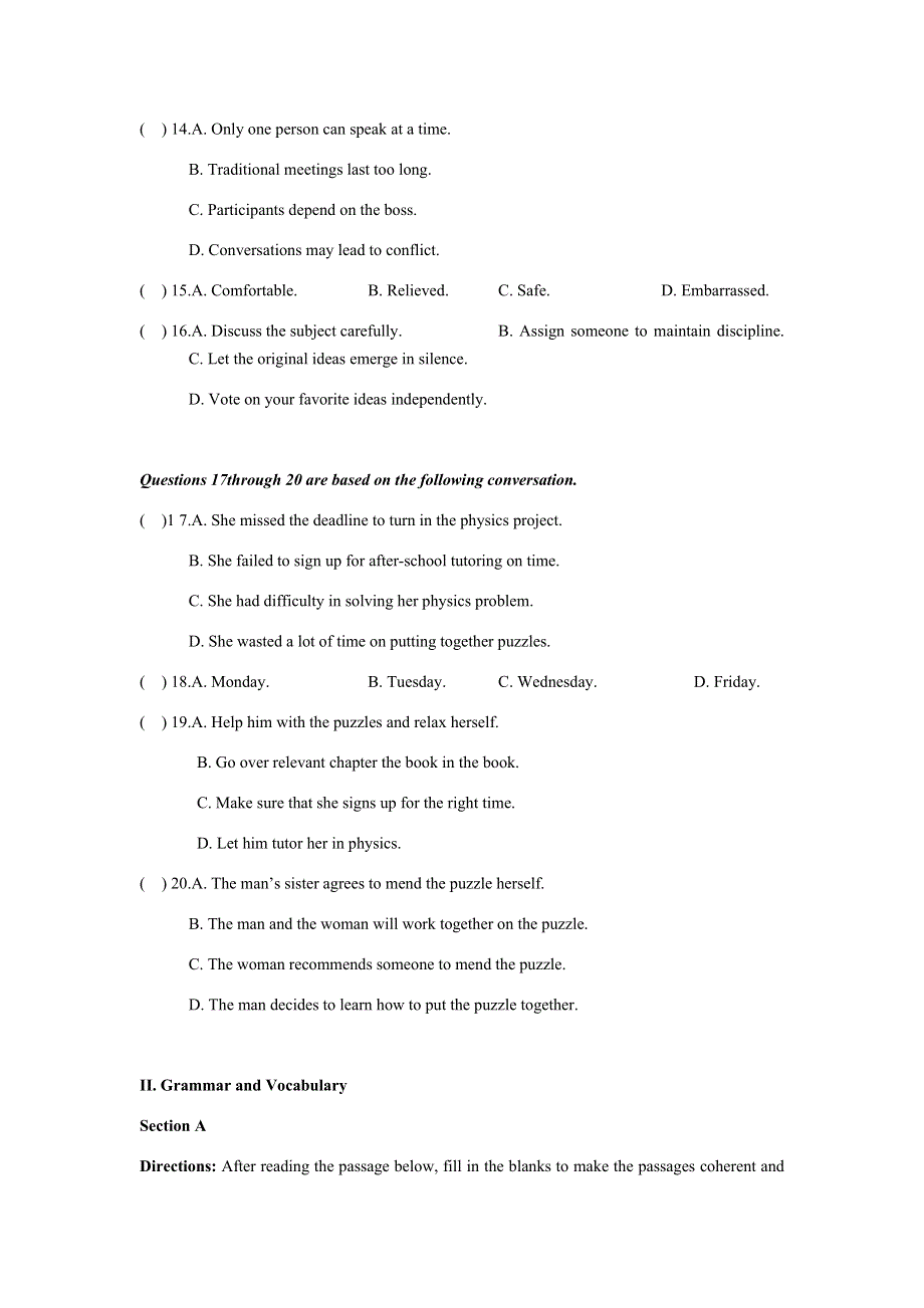 上海市奉贤区致远高级中学2022届高三上学期10月评估英语试题 WORD版含答案.docx_第3页