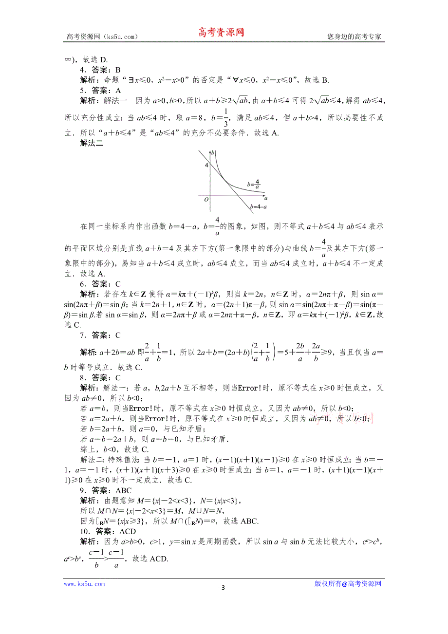 2021届新高考数学二轮专题闯关导练（山东专用）：客观题专练 集合与常用逻辑用语、不等式（2） WORD版含解析.doc_第3页