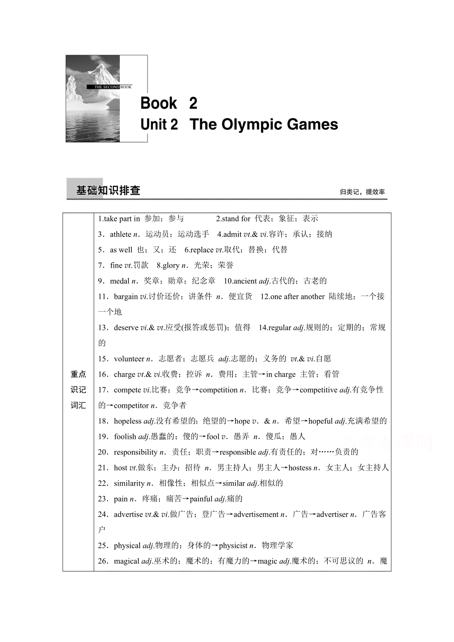 人教2016届高三英语大一轮复习《BOOK 2 UNIT 2 THE OLYMPIC GAMES》文档.docx_第1页