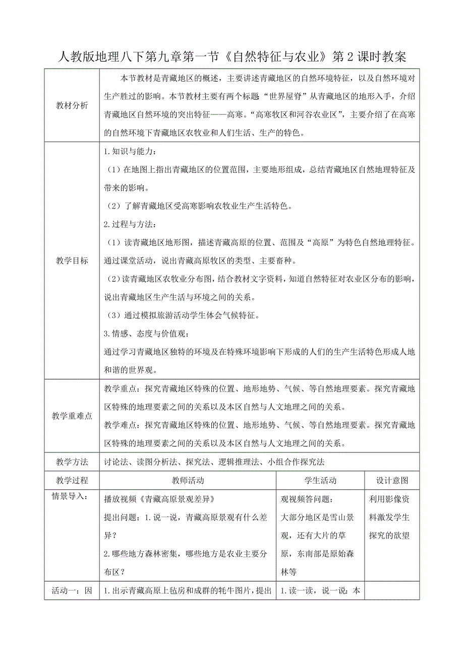 人教八下第九章西藏地区9.1.2《自然特征与农业》.docx_第1页