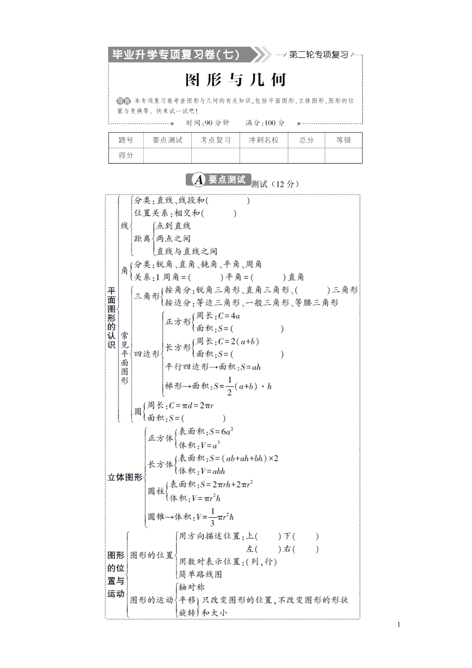 人教版六年级数学下册期末专项复习试卷图形与几何.doc_第1页