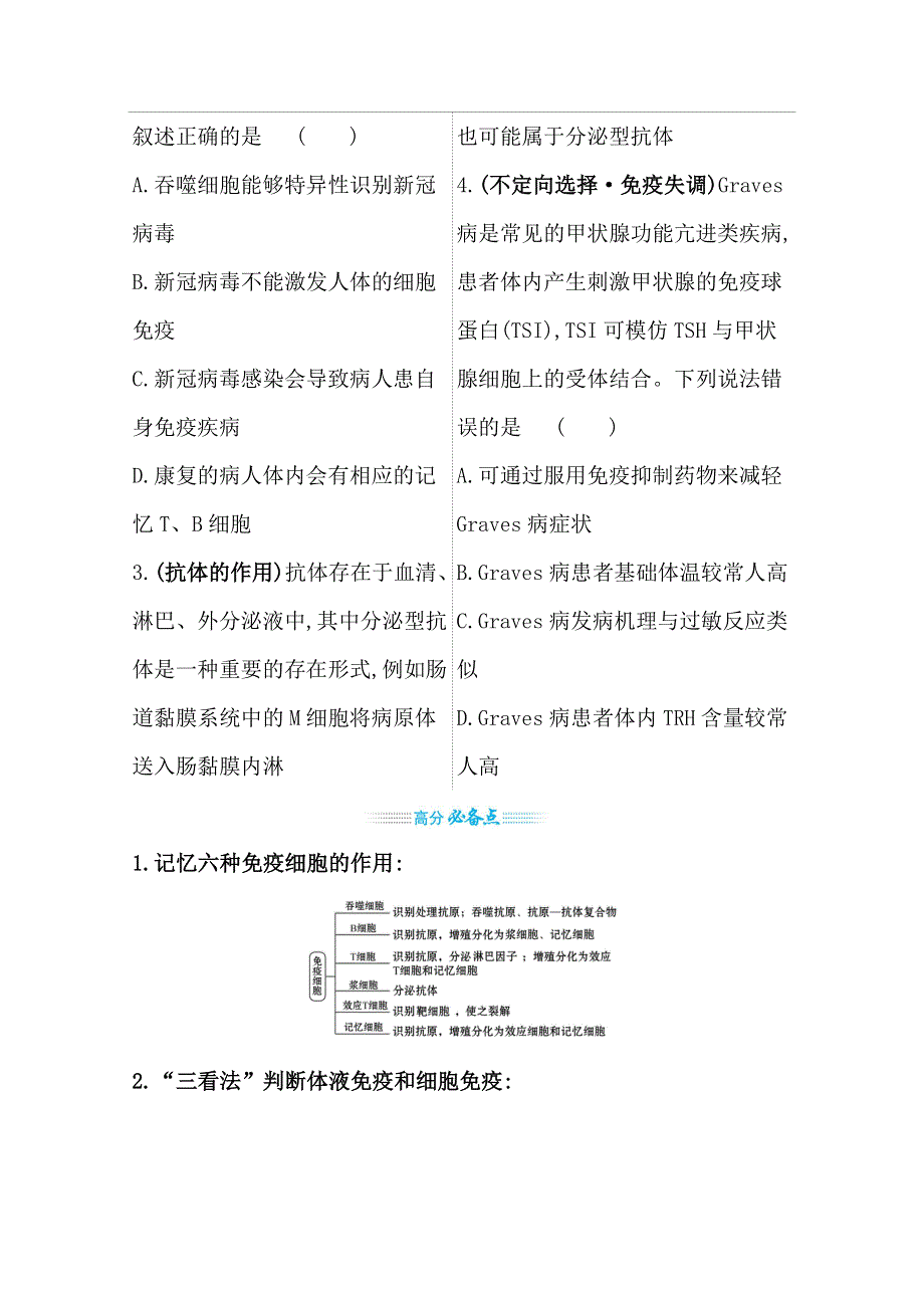 2021届新高考生物山东专用二轮考前复习学案：第一篇 专题7 考向4 免疫调节 WORD版含解析.doc_第3页