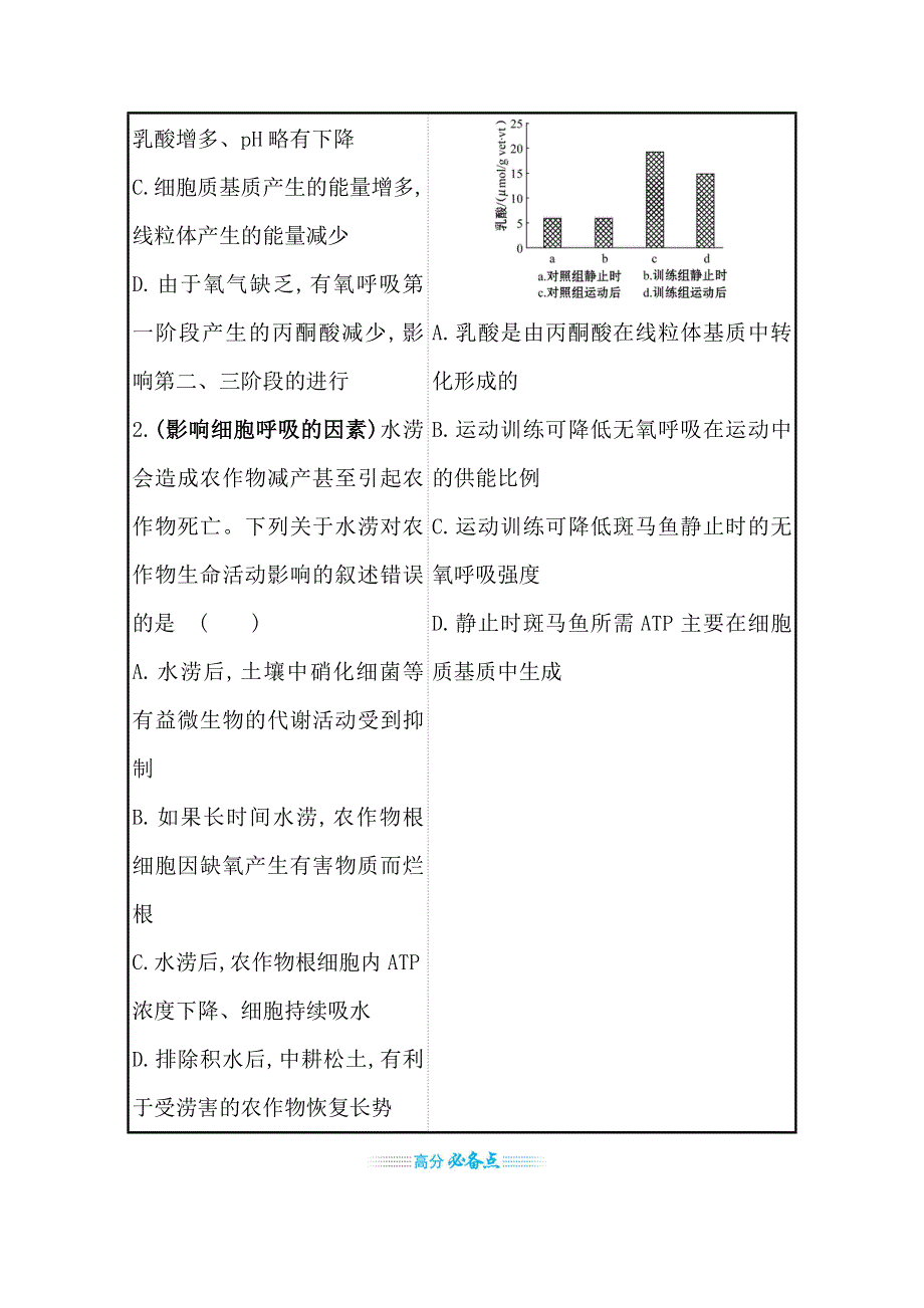 2021届新高考生物山东专用二轮考前复习学案：第一篇 专题2 考向3 细胞呼吸及其影响因素 WORD版含解析.doc_第3页