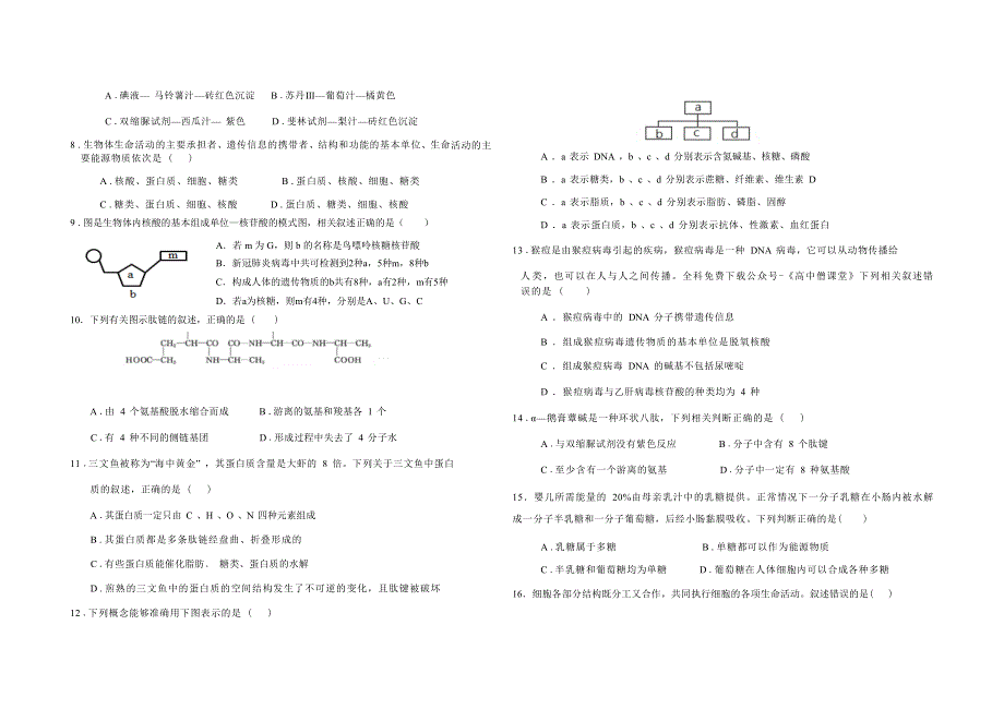 吉林省长春外国语学校2022-2023学年高一上学期1月期末生物试题 WORD版含答案.docx_第2页