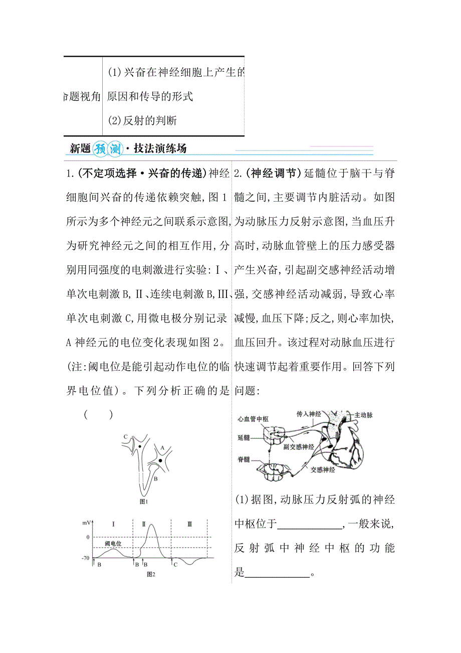 2021届新高考生物山东专用二轮考前复习学案：第一篇 专题7 考向2 神经调节 WORD版含解析.doc_第2页