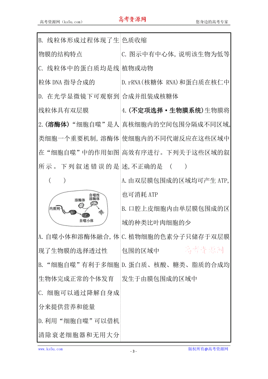 2021届新高考生物山东专用二轮考前复习学案：第一篇 专题1 考向2 细胞的结构与功能观 WORD版含解析.doc_第3页