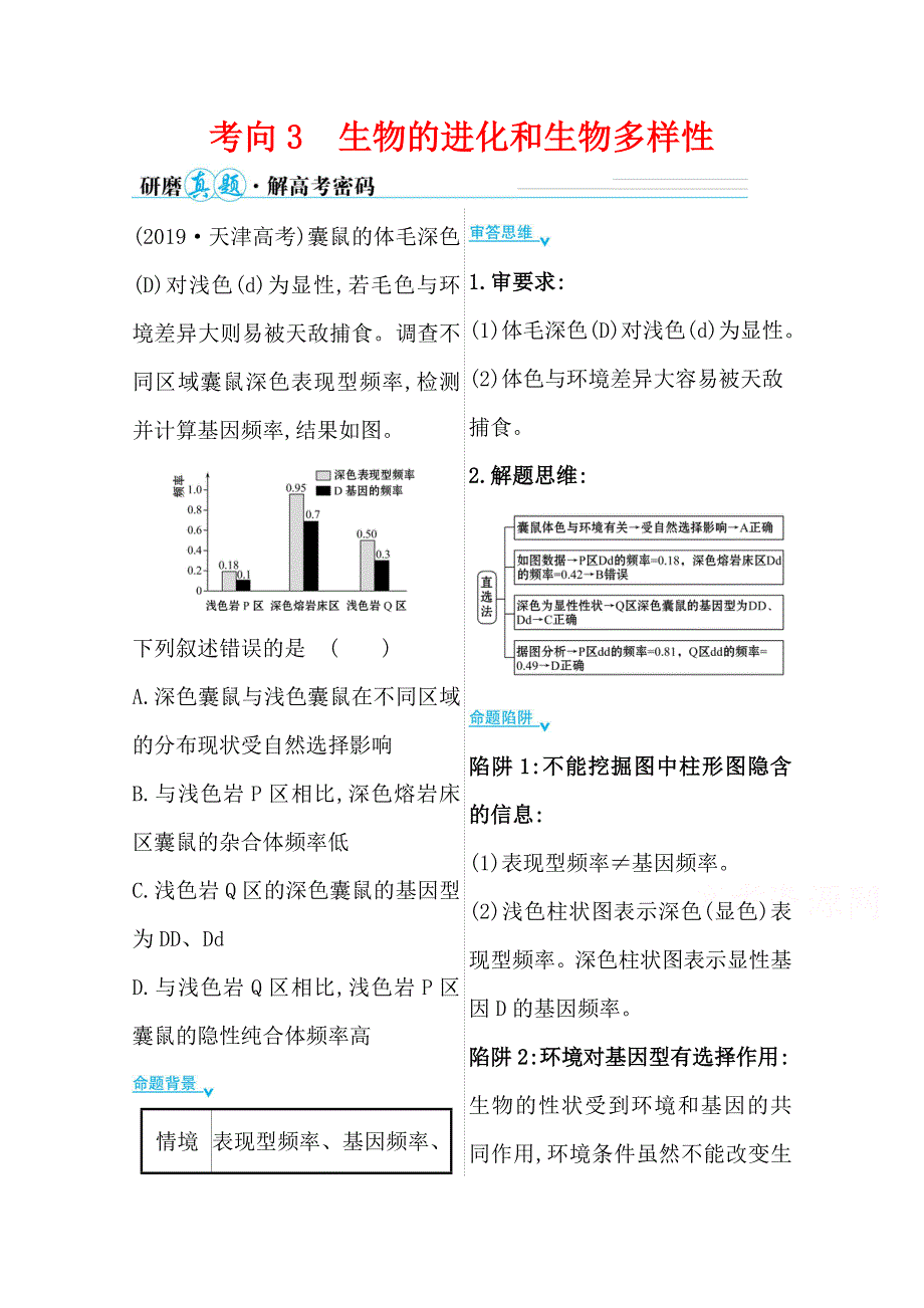 2021届新高考生物山东专用二轮考前复习学案：第一篇 专题6 考向3 生物的进化和生物多样性 WORD版含解析.doc_第1页