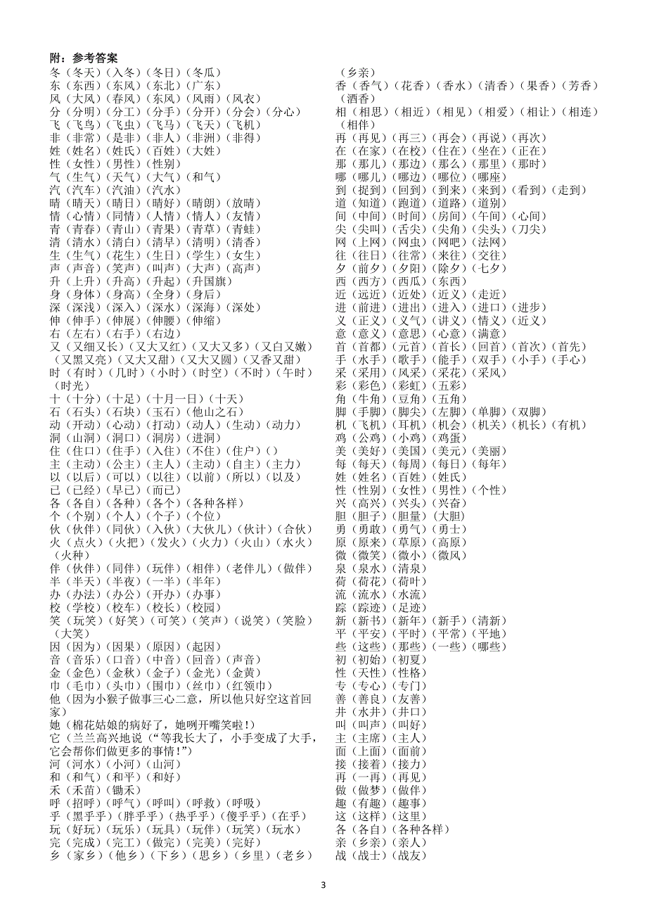 小学语文部编版一年级下册组词汇总练习（包含同音字形近字）（附参考答案）.docx_第3页