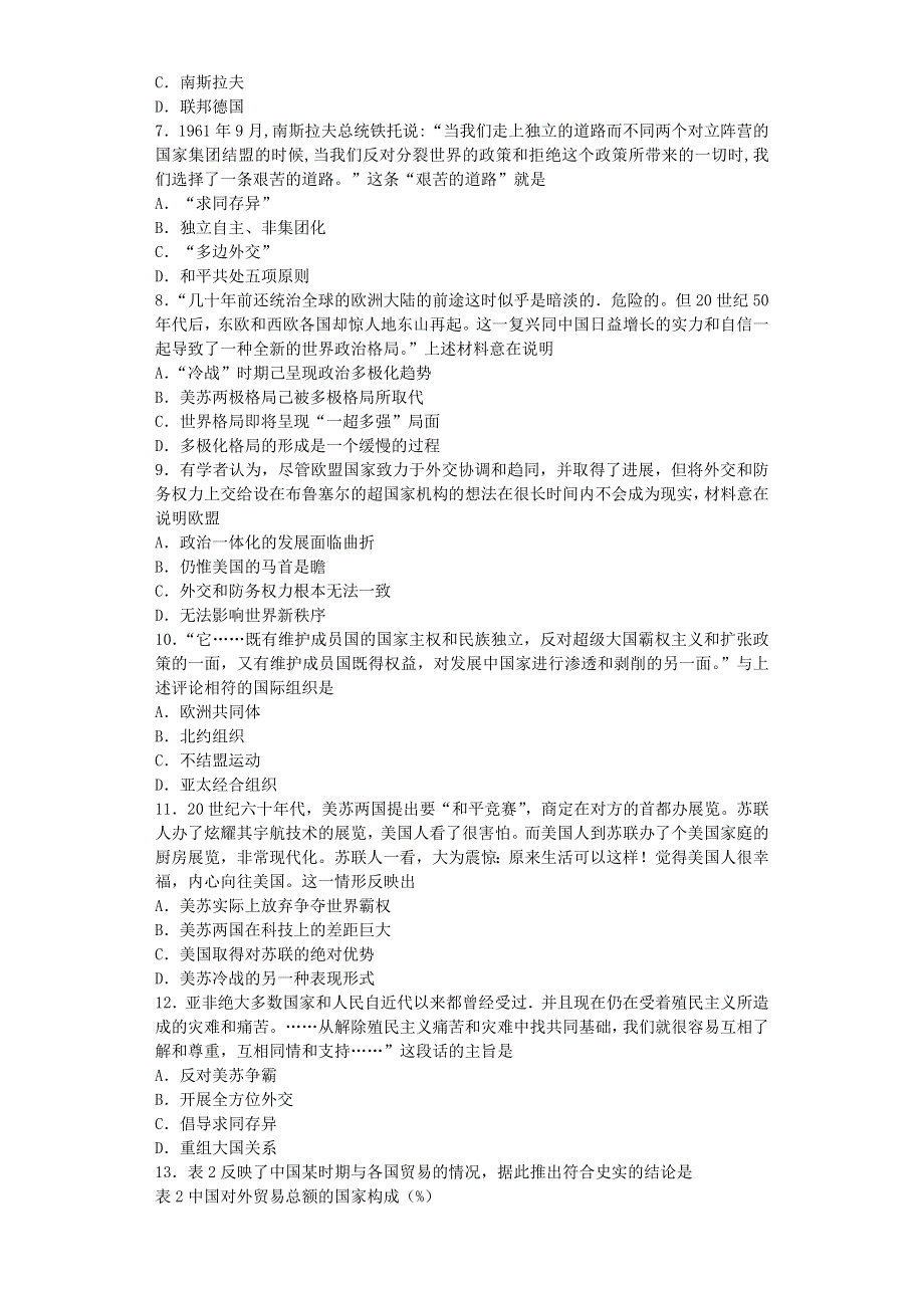 2016-2017学年高中历史人民版必修一 专题九 当今世界政治格局的多极化趋势 单元测试.doc_第2页