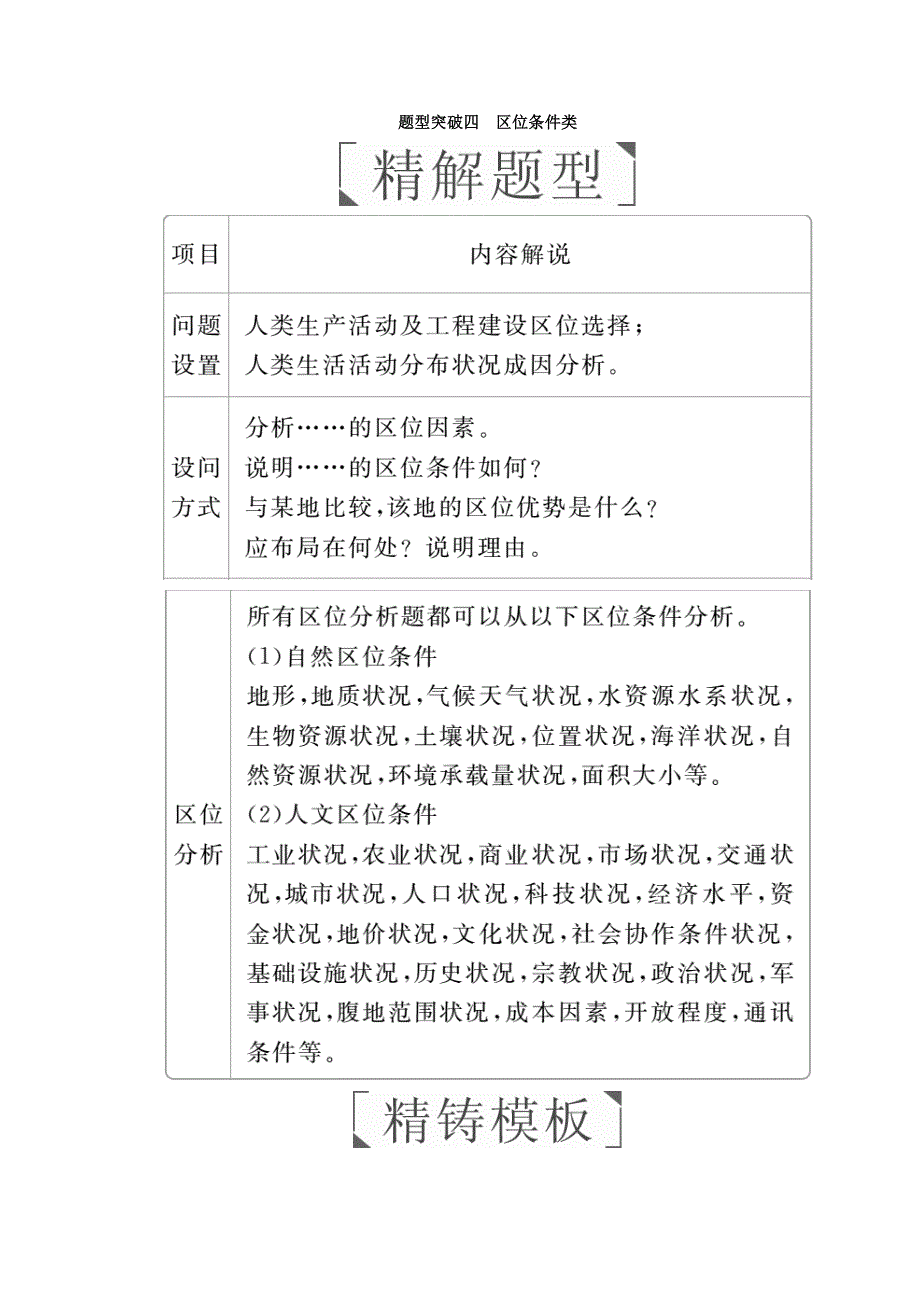 2018年高考地理全国用二轮复习教师用书：第三篇　备考与冲刺 专题二　综合题题型突破 题型突破四　区位条件类 WORD版含答案.doc_第1页