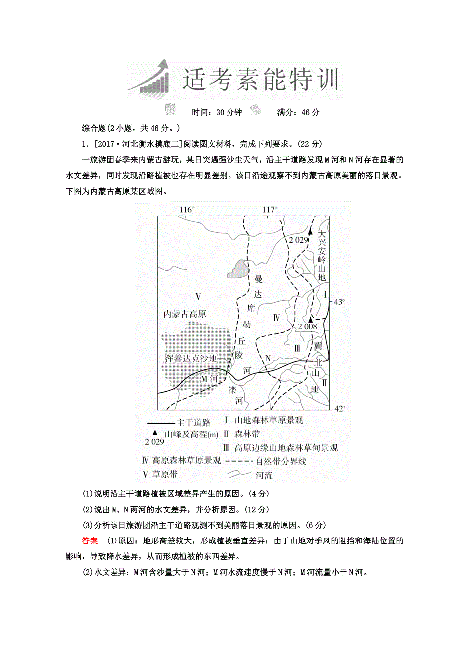 2018年高考地理全国用二轮复习素能特训：第三篇　备考与冲刺 专题二　综合题题型突破 3-2-2 WORD版含答案.DOC_第1页