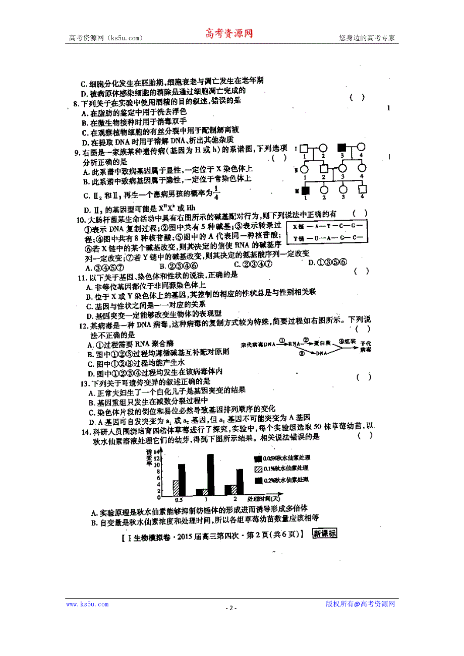 陕西省渭南市希望高级中学2015届高三模拟考试（四）生物试题 扫描版含答案.doc_第2页