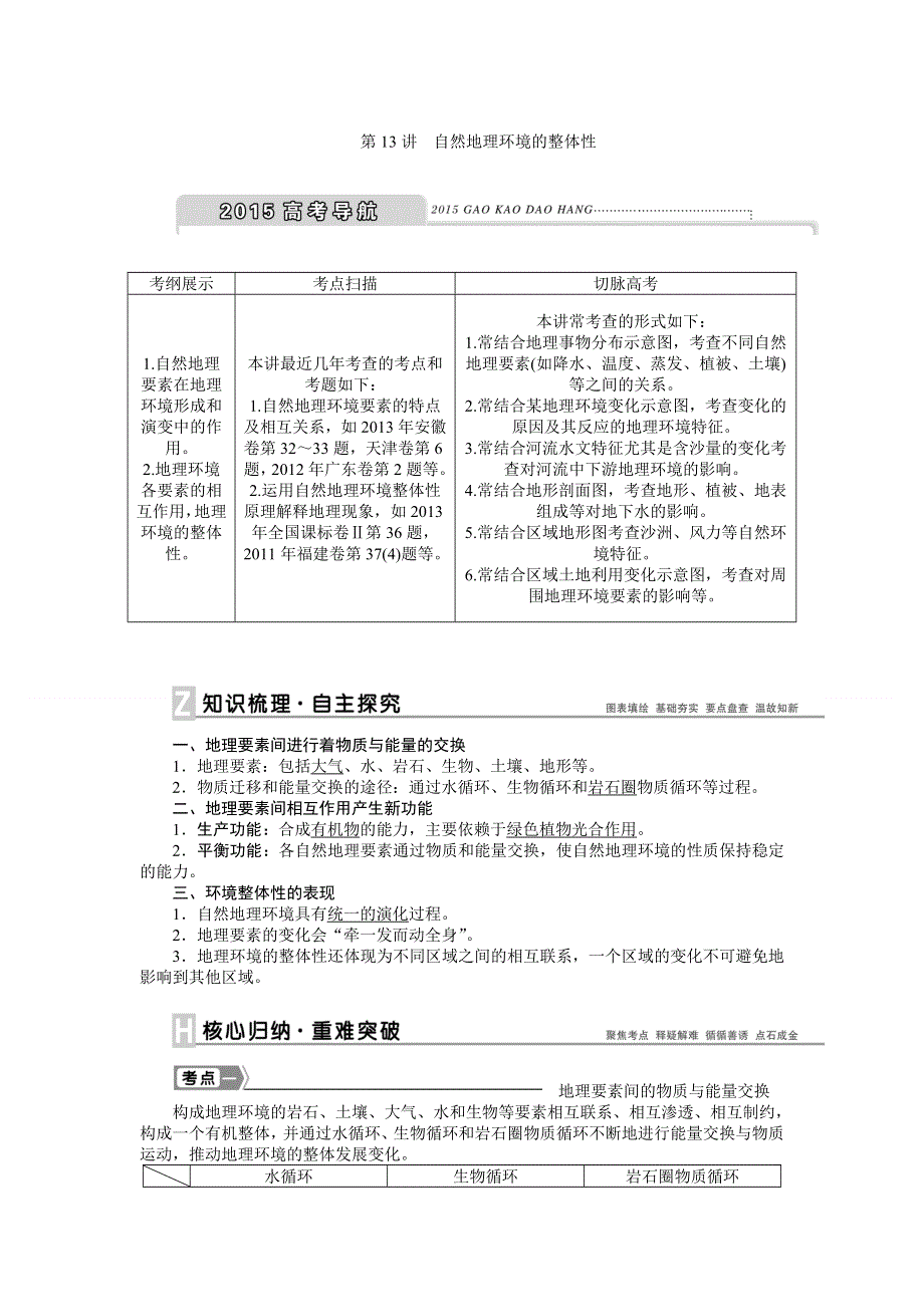 《优化方案》2015高考地理一轮复习配套文档：第13讲　自然地理环境的整体性.doc_第1页