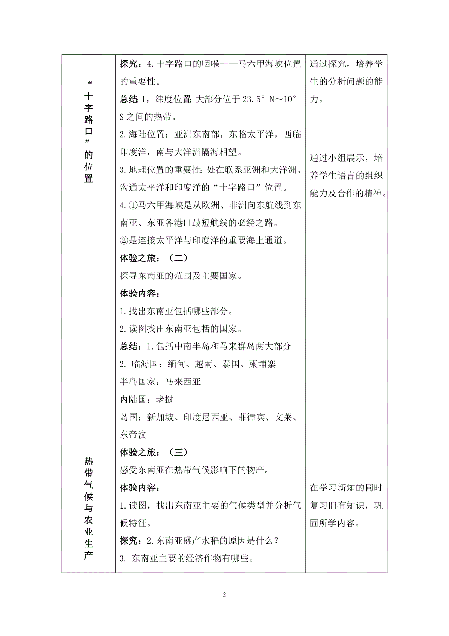 人教版初一地理下册：7.2东南亚第1课时（教案）.doc_第2页