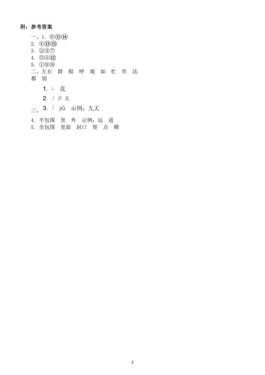 小学语文部编版二年级上册字的笔顺结构练习题（附参考答案）.docx_第2页