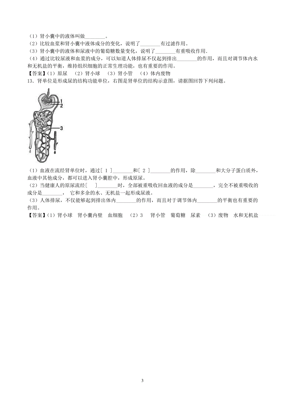 人教版初一生物下册：第5章《人体内废物的排出》同步测试2.doc_第3页