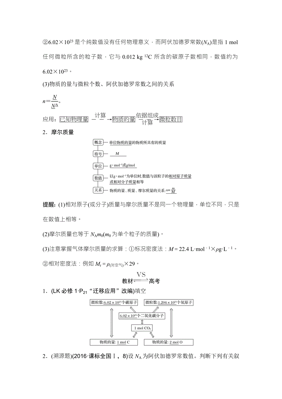 2018年高考化学（鲁科版）总复习教师用书：第1章 课时3 考点一　物质的量　摩尔质量 WORD版含解析.doc_第2页