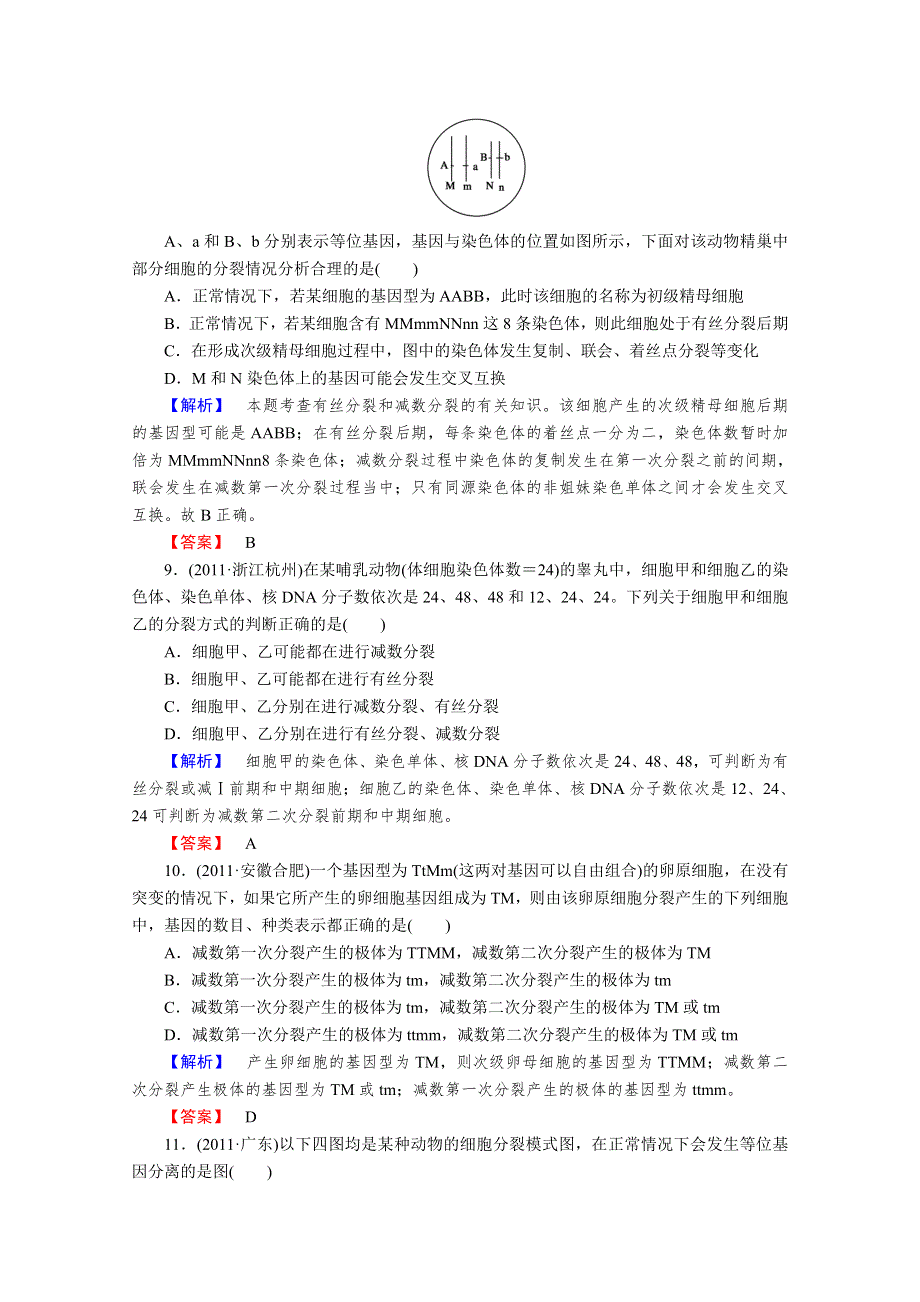 2013届高考生物一轮复习课时作业：16减数分裂.doc_第3页